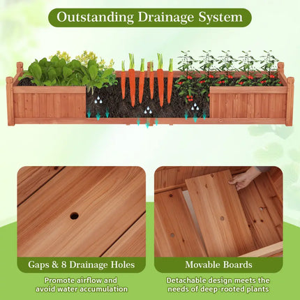 91 x 24 x 16 Inch Divisible Planter Box with Corner Drainage and Non-woven Liner for Growing Vegetables-Brown - Brown