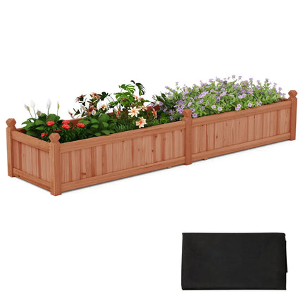 91 x 24 x 16 Inch Divisible Planter Box with Corner Drainage and Non-woven Liner for Growing Vegetables-Brown - Brown