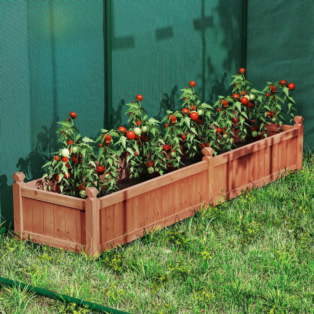 91 x 24 x 16 Inch Divisible Planter Box with Corner Drainage and Non-woven Liner for Growing Vegetables-Brown - Brown