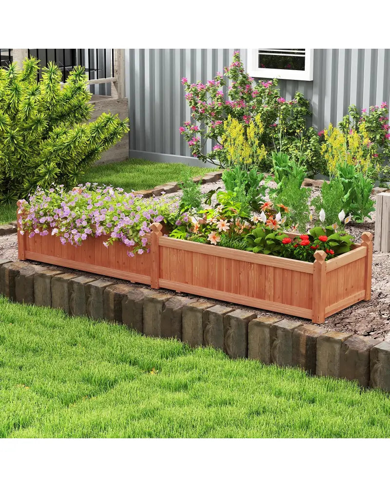 91 x 24 x 16 Inch Divisible Planter Box with Corner Drainage and Non-woven Liner for Growing Vegetables-Brown - Brown