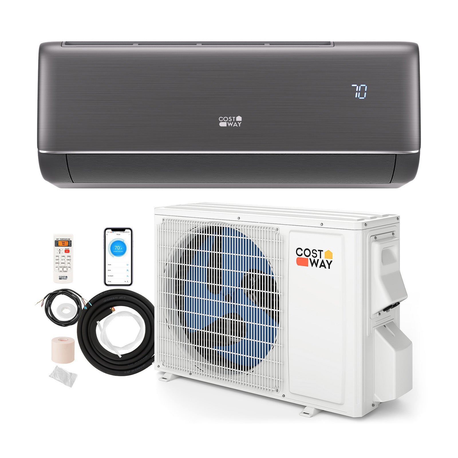 GreyVolt Series 9100 BTU 20.5 SEER2 115V WiFi Enabled Mini Split AC Compatible with Alexa Gray