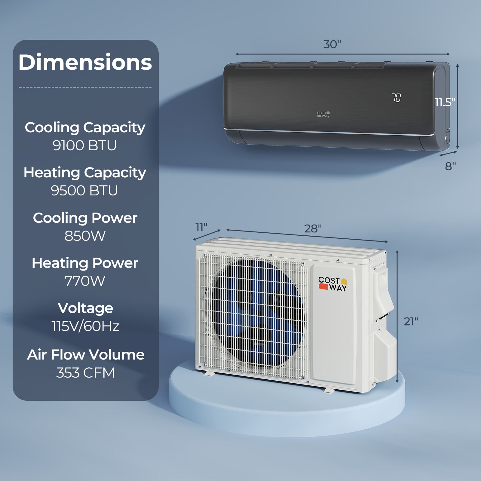 GreyVolt Series 9100 BTU 20.5 SEER2 115V WiFi Enabled Mini Split AC Compatible with Alexa Gray
