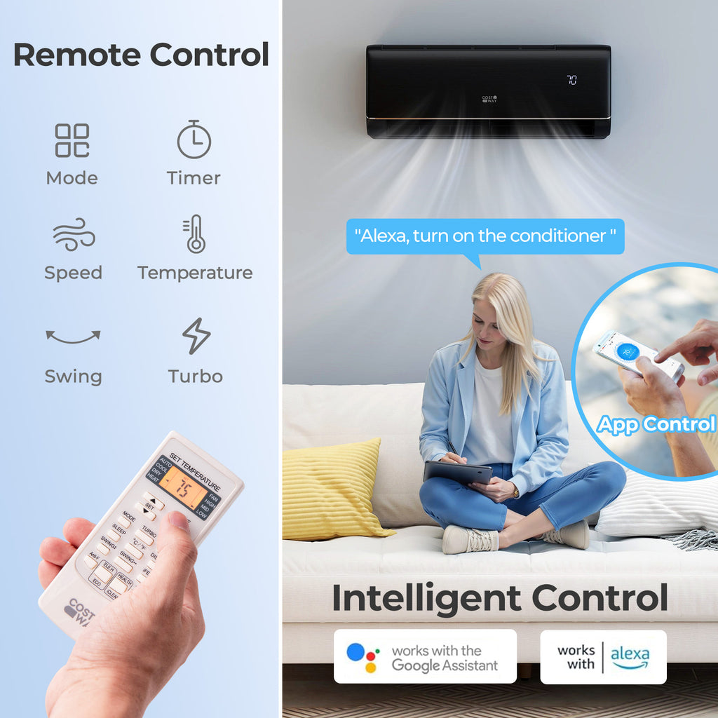 GreyVolt Series 9100 BTU 20.5 SEER2 115V WiFi Enabled Mini Split AC Compatible with Alexa Gray