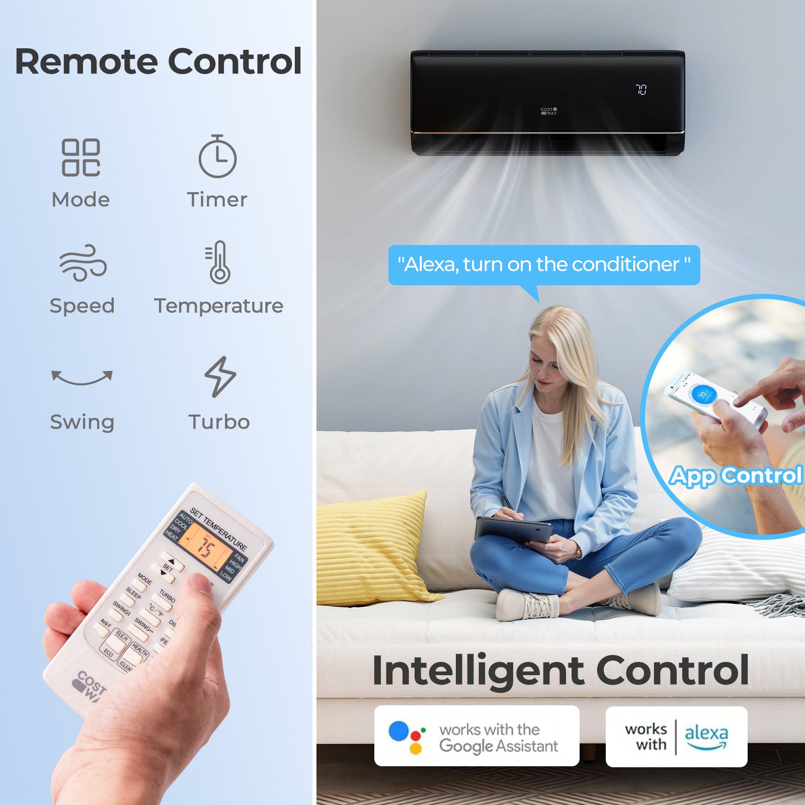 GreyVolt Series 9100 BTU 20.5 SEER2 115V WiFi Enabled Mini Split AC Compatible with Alexa Gray