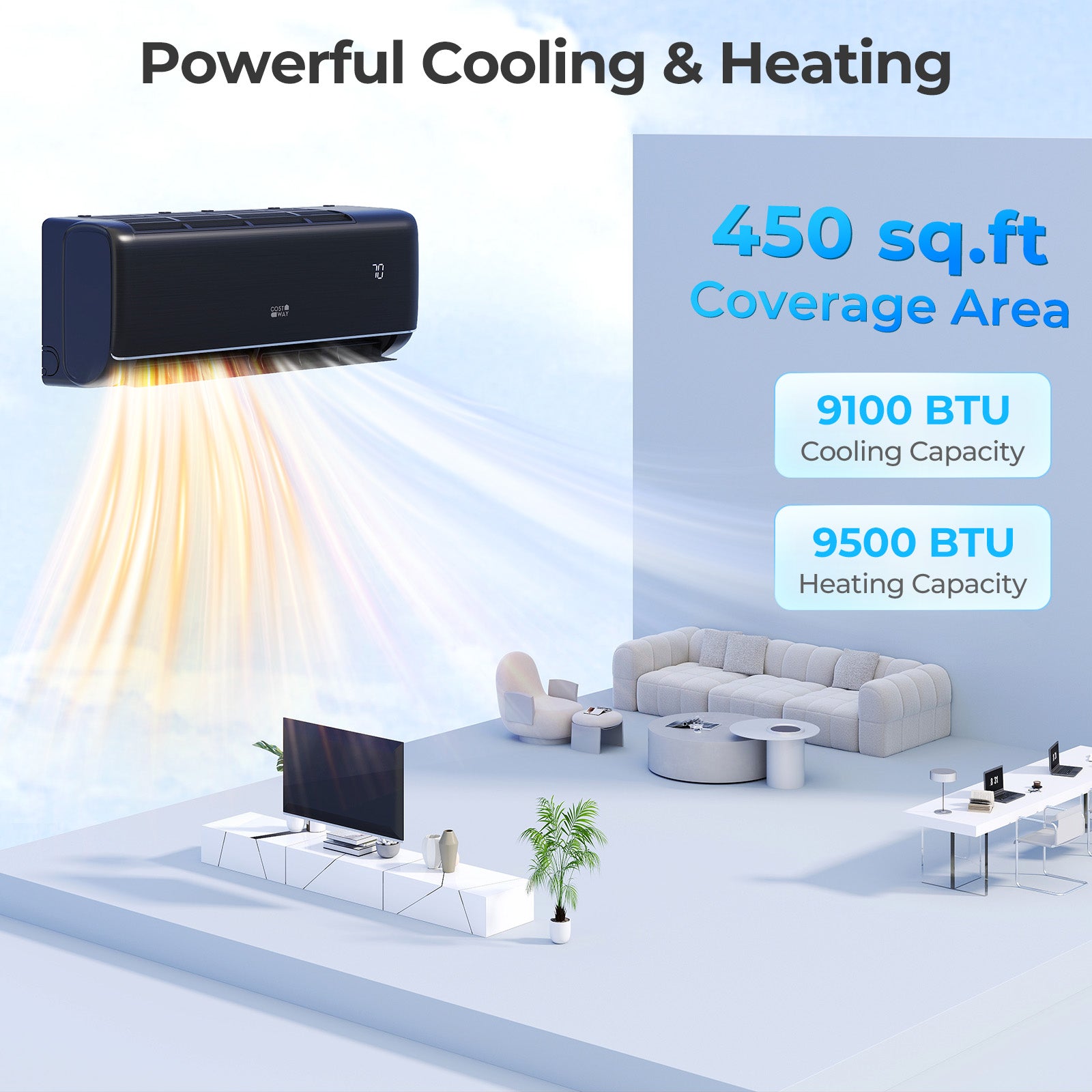 GreyVolt Series 9100 BTU 20.5 SEER2 115V WiFi Enabled Mini Split AC Compatible with Alexa Gray