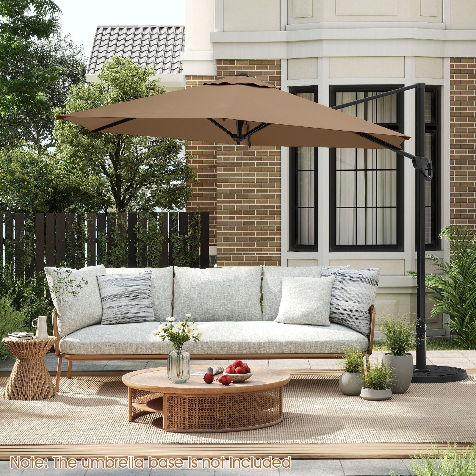 9 FT Cantilever Patio Umbrella with Vented Top and Sun-Protective Canopy-Brown