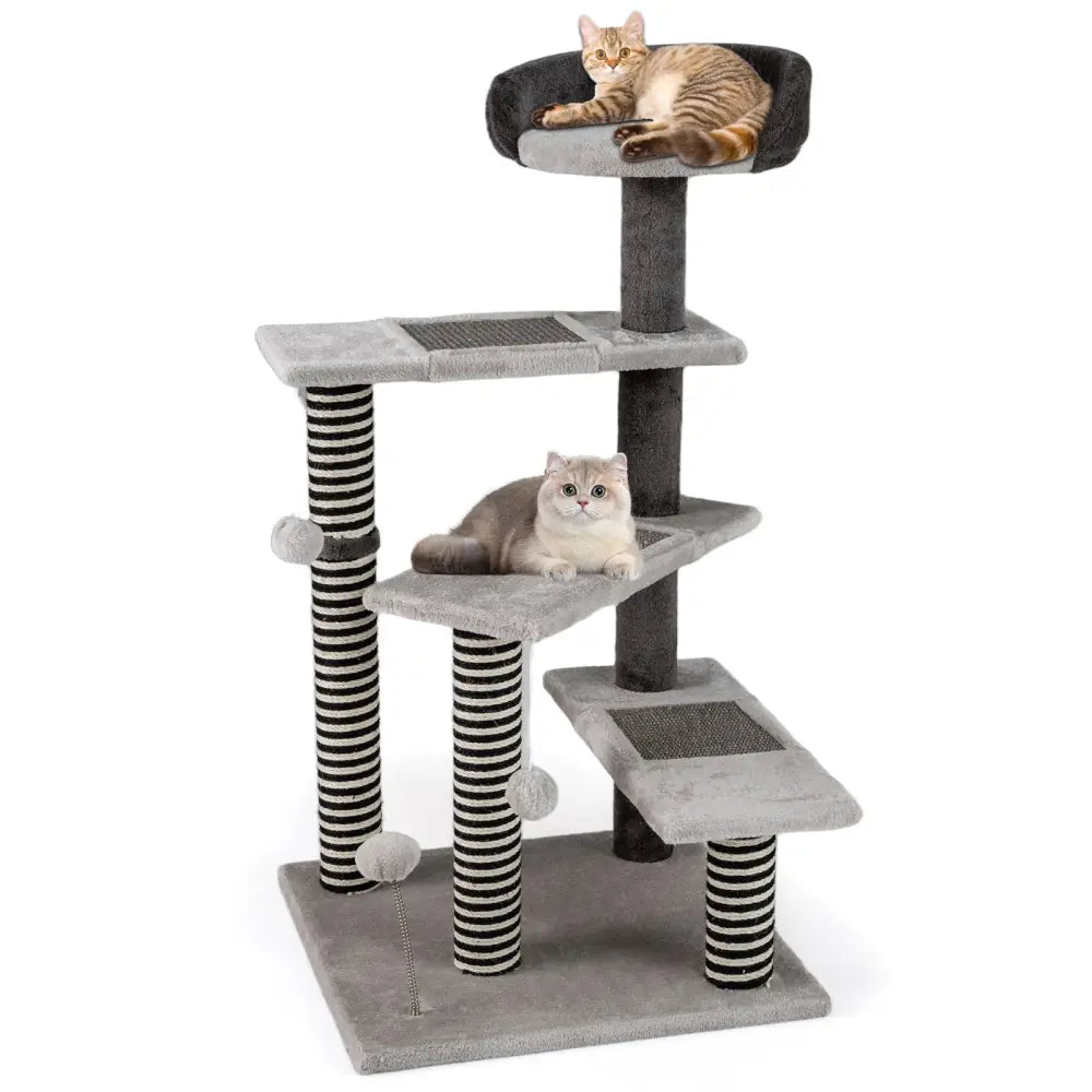 93 CM Tall Cat Tree Kitten Tower with Sisal and Jute Scratching Posts-Gray - Gray - Cat Trees Condos & Scratchers