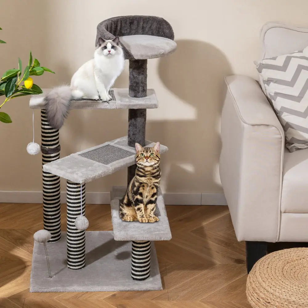 93 CM Tall Cat Tree Kitten Tower with Sisal and Jute Scratching Posts-Gray - Gray - Cat Trees Condos & Scratchers