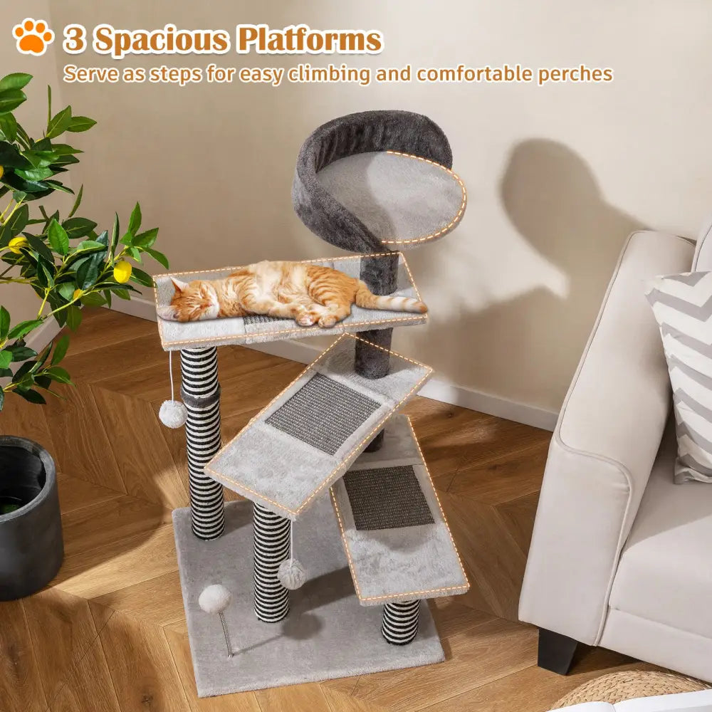 93 CM Tall Cat Tree Kitten Tower with Sisal and Jute Scratching Posts-Gray - Gray - Cat Trees Condos & Scratchers
