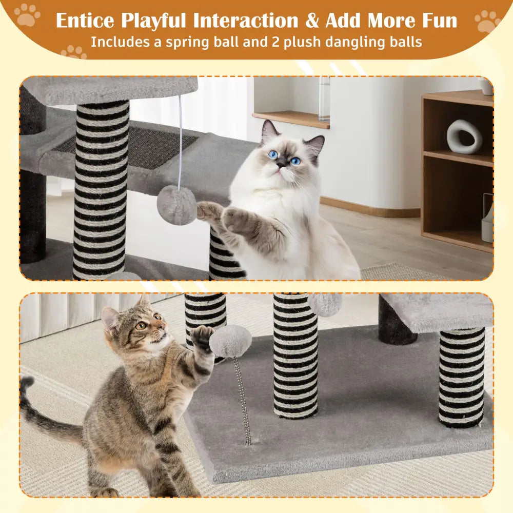 93 CM Tall Cat Tree Kitten Tower with Sisal and Jute Scratching Posts-Gray - Gray - Cat Trees Condos & Scratchers