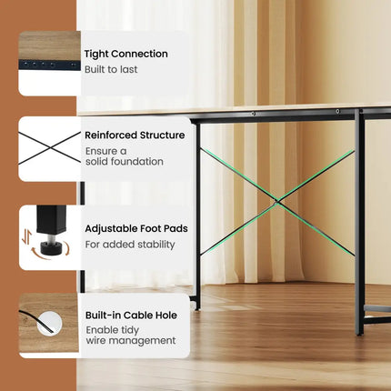 95 Inch 2-Person L-Shaped Long Reversible Computer Desk with Monitor Stand-Natural - Natural - L-Shaped Desks