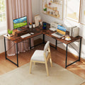 95 Inch 2-Person L-Shaped Long Reversible Computer Desk with Monitor Stand-Rustic Brown - Rustic Brown - L-Shaped Desks