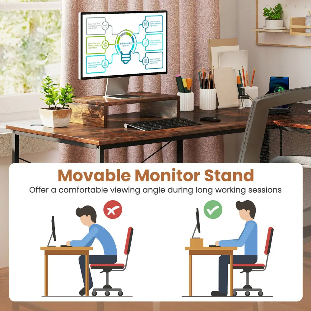 95 Inch 2-Person L-Shaped Long Reversible Computer Desk with Monitor Stand-Rustic Brown - Rustic Brown - L-Shaped Desks