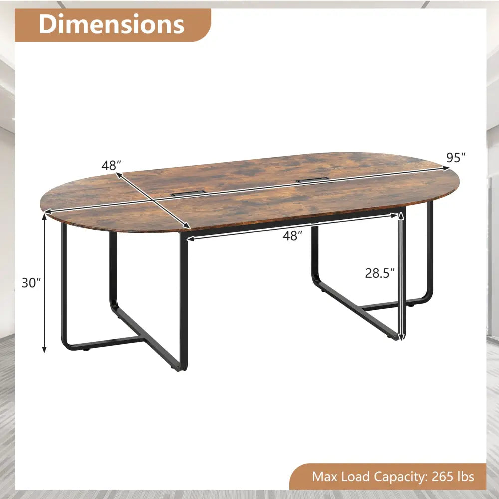 95 Inches Oval Conference Industrial Executive Table with Dual Cable Holes-Rustic Brown - Rustic Brown - Standing Desks