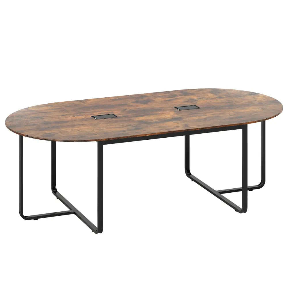 95 Inches Oval Conference Industrial Executive Table with Dual Cable Holes-Rustic Brown - Rustic Brown - Standing Desks