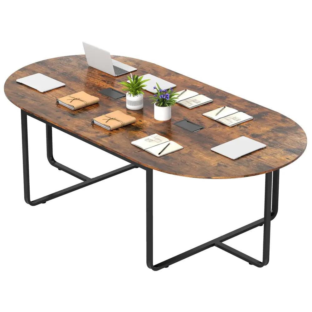 95 Inches Oval Conference Industrial Executive Table with Dual Cable Holes-Rustic Brown - Rustic Brown - Standing Desks