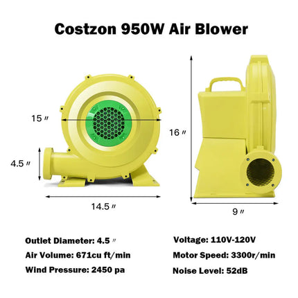 950 W 1.25 HP Air Blower Pump Fan for Inflatable Bounce House - Air Blowers