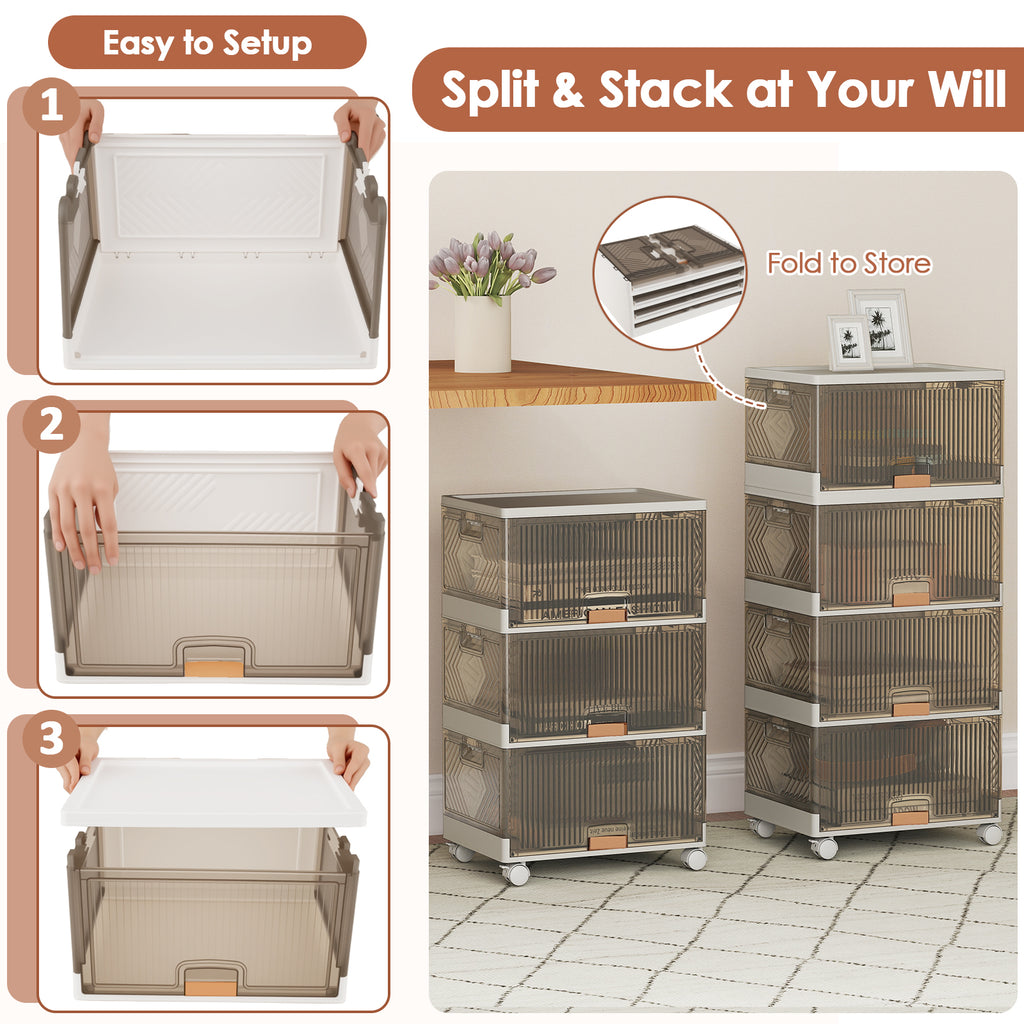 3/4/5/6-Cube Stackable Storage Bins with Detachable Wheels-4 Cube