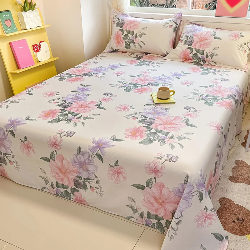 100% Cotton Flower Printed Bed Sheet – Single/Double/King Flat Sheet