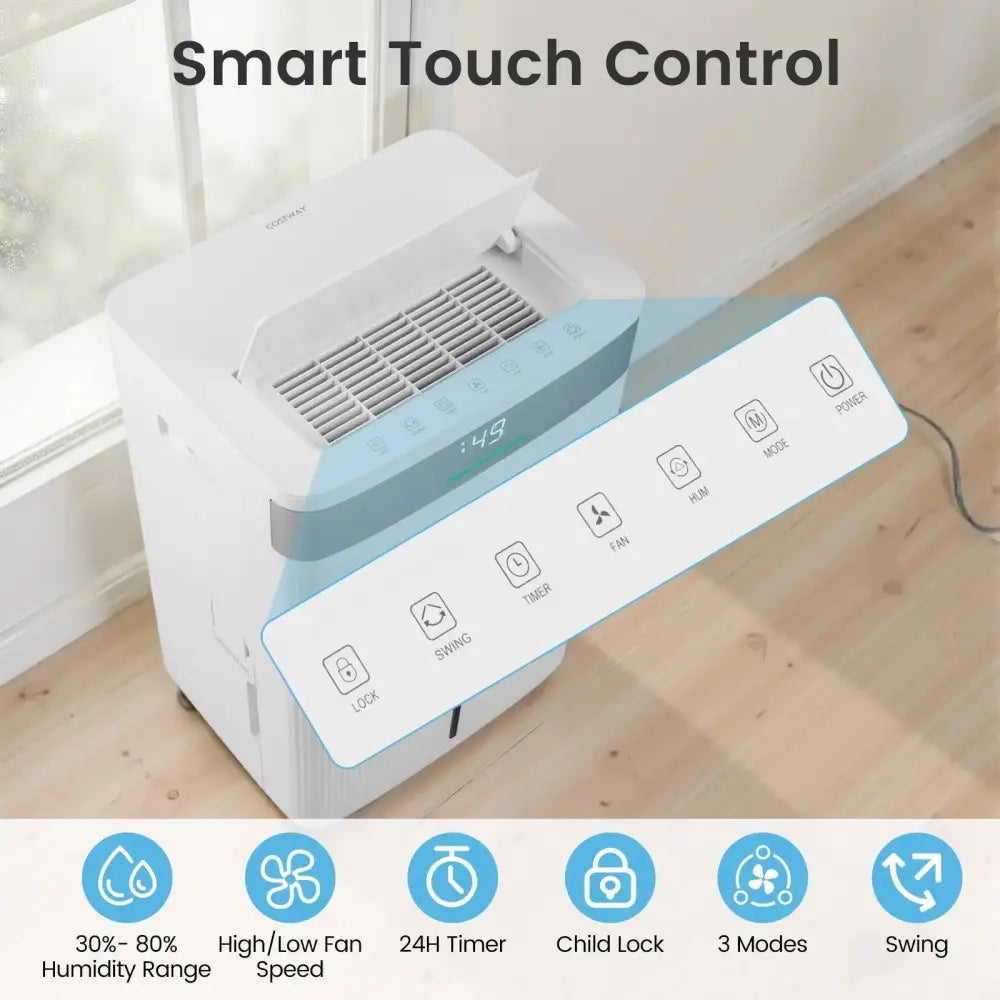 96 Pints Dehumidifier with 24H Timer and 3-Color Indicator-White Costway