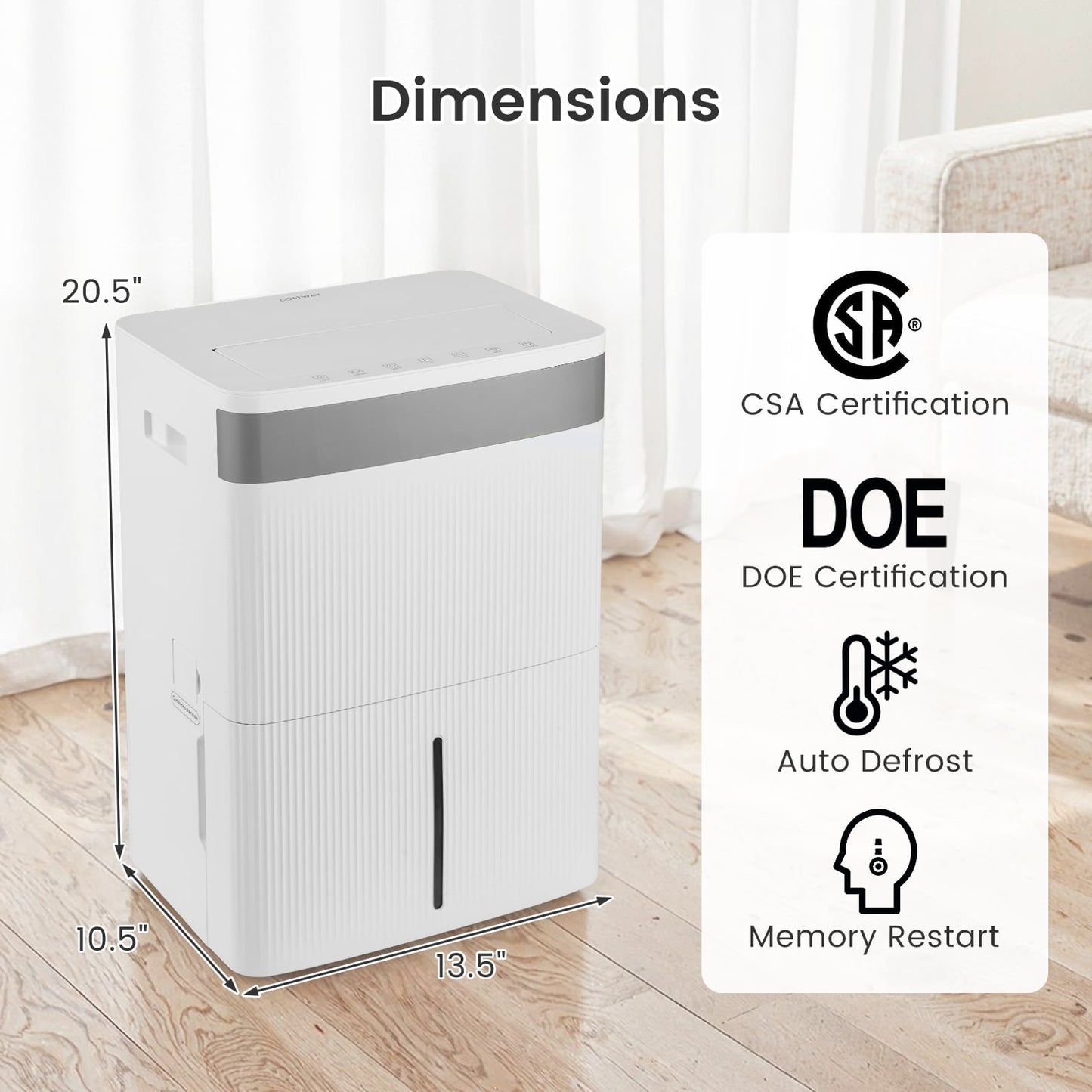 96 Pints Dehumidifier with 24H Timer and 3-Color Indicator-White