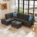 98 Inches Sectional Sofa Couch with Movable Storage Ottoman and Linen Fabric Backs-DG - Dark Gray - Sofas & Loveseats