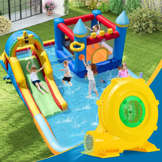 980W Bounce House Blower 1.31 HP Portable Air Pump Fan with Handle and Ground Stakes - Air Blowers