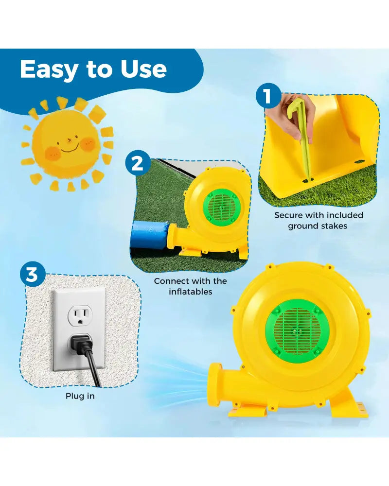 980W Bounce House Blower 1.31 HP Portable Air Pump Fan with Handle and Ground Stakes - Air Blowers