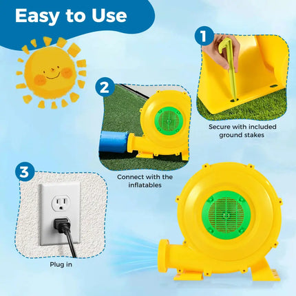 980W Bounce House Blower 1.31 HP Portable Air Pump Fan with Handle and Ground Stakes - Air Blowers