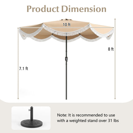 10 FT Outdoor Tassel Umbrella with Push Button Tilt-White