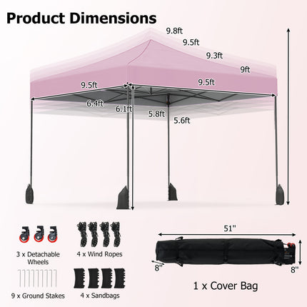 9.5 x 9.5 Feet Pop up Canopy Tent with Adjustable Heights-Pink