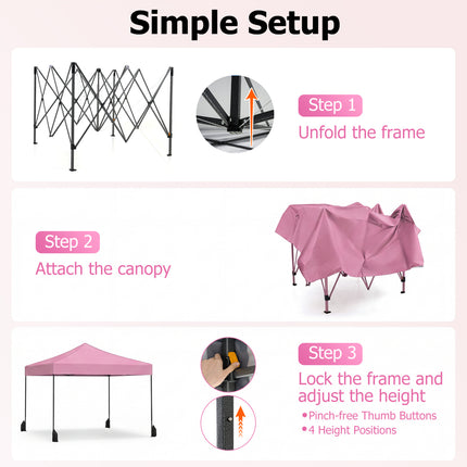 9.5 x 9.5 Feet Pop up Canopy Tent with Adjustable Heights-Pink
