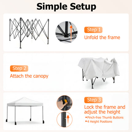 9.5 x 9.5 Feet Pop up Canopy Tent with Adjustable Heights-White