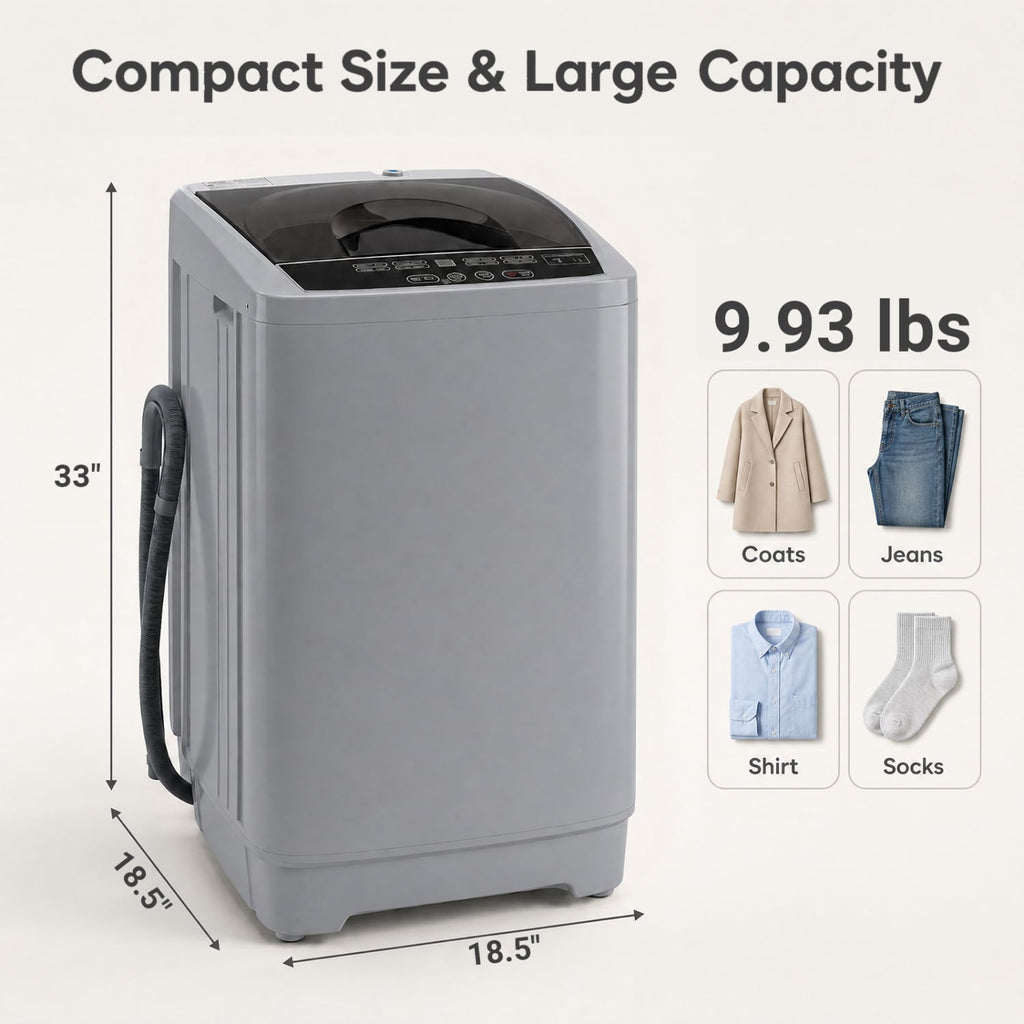 9.93 lbs Full Automatic Washing Machine with 8 Preset Programs-Gray