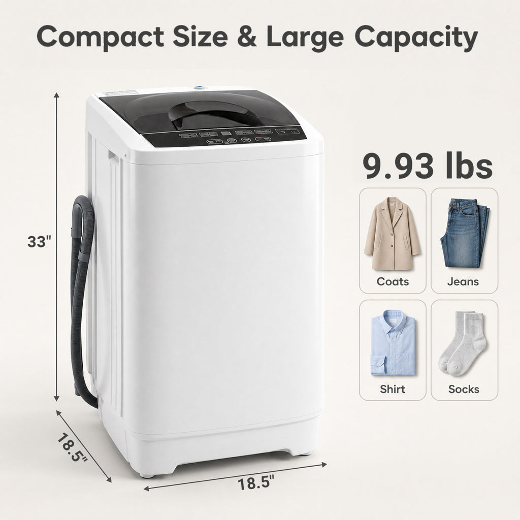 9.93 lbs Full Automatic Washing Machine with 8 Preset Programs-White