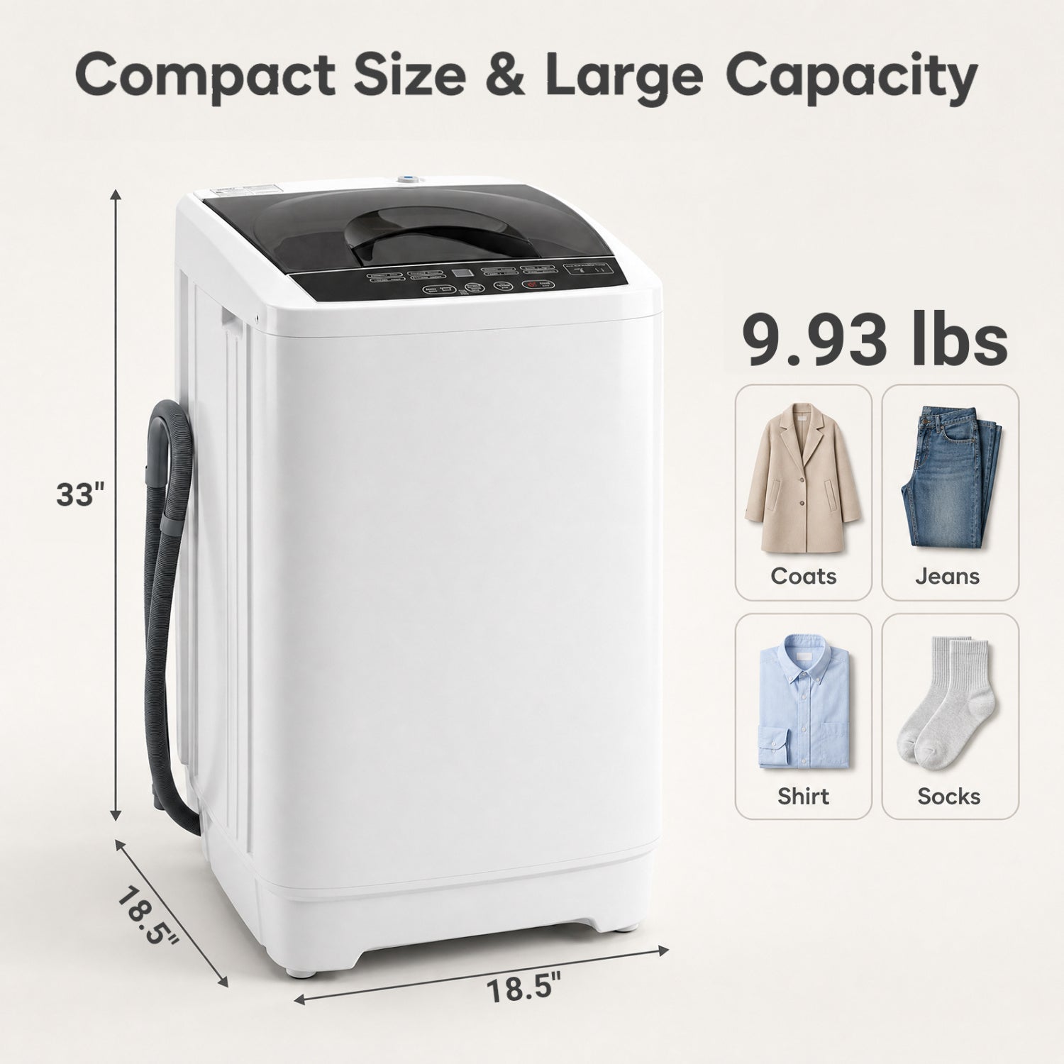 9.93 lbs Full Automatic Washing Machine with 8 Preset Programs-White