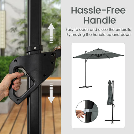 9 FT Cantilever Patio Umbrella with Vented Top and Sun-Protective Canopy-Gray