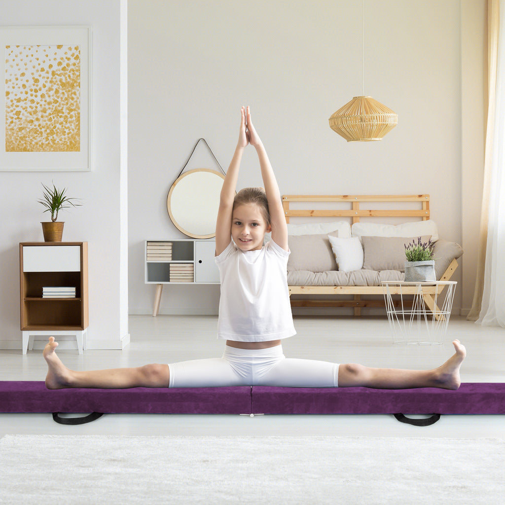 9 FT Folding Gymnastics Balance Beam with Anti-slip Base and Pine Wood Frame-Purple