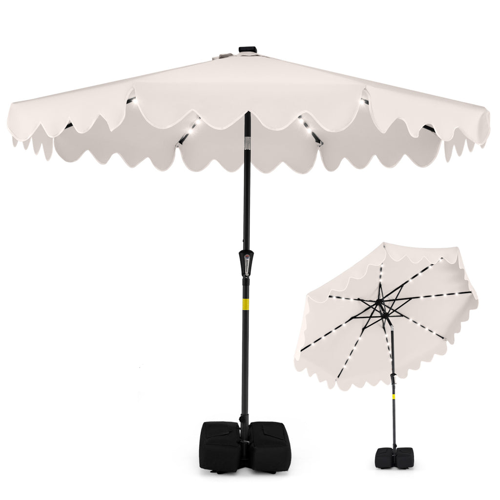 9 FT Outdoor Patio Umbrella with Solar LED Lights and Weighted Base-Beige