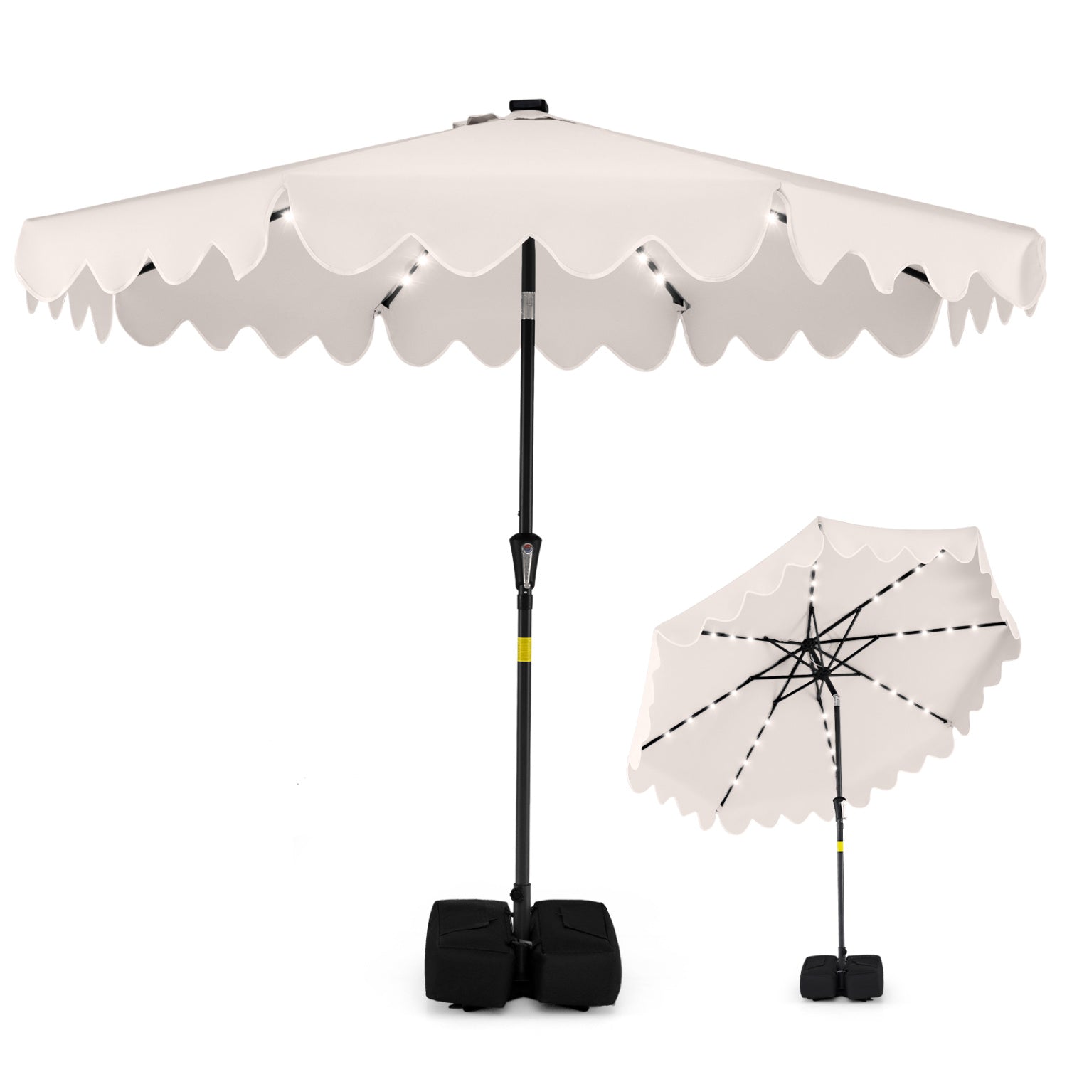9 FT Outdoor Patio Umbrella with Solar LED Lights and Weighted Base-Beige