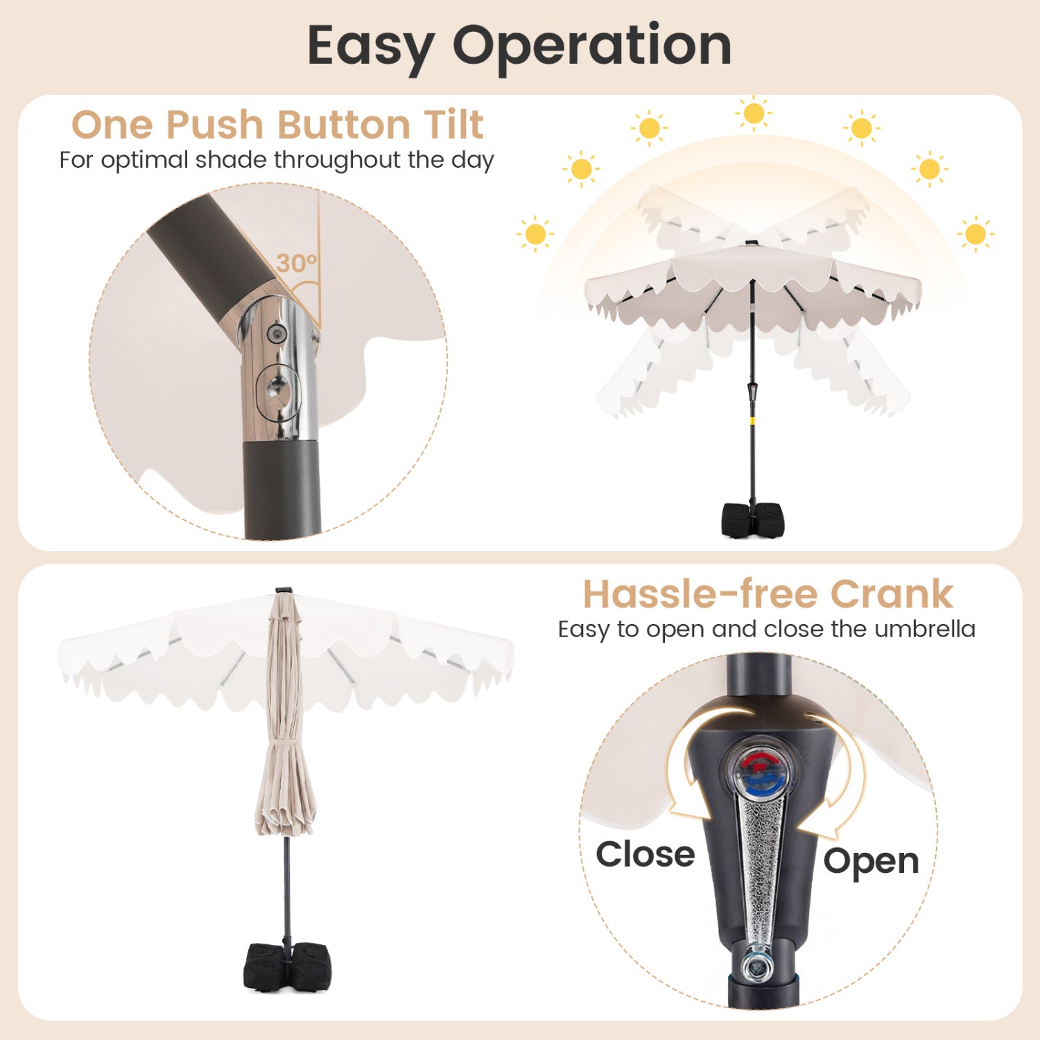 9 FT Outdoor Patio Umbrella with Solar LED Lights and Weighted Base-Beige