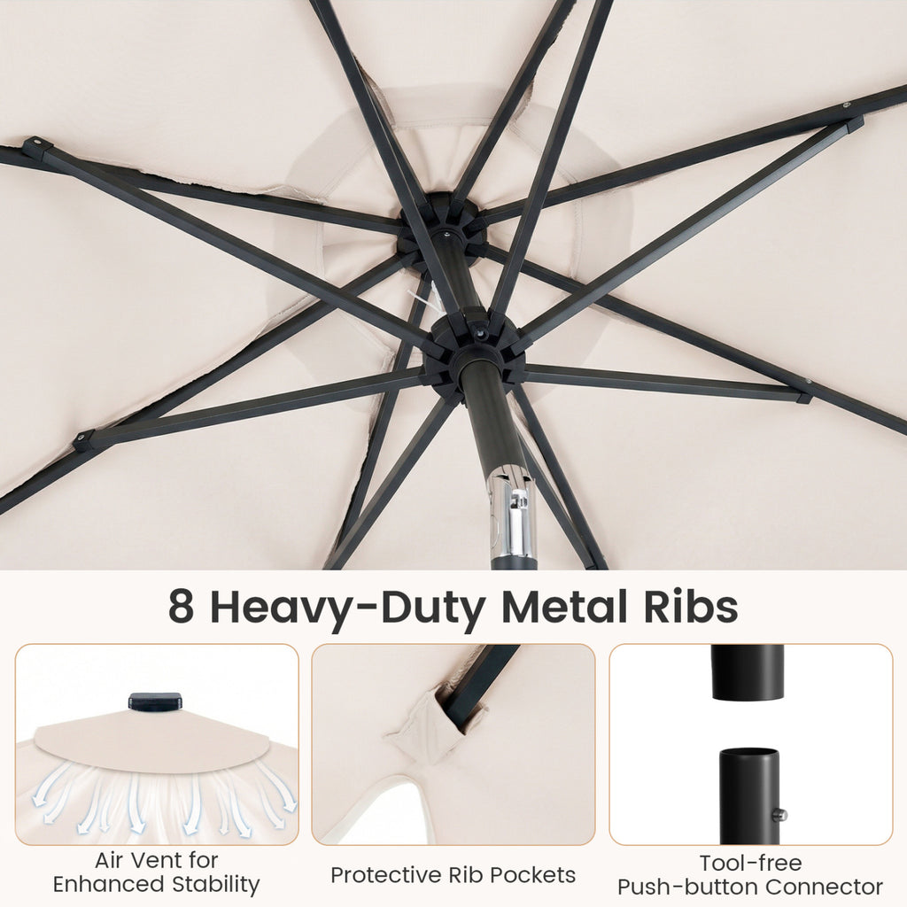 9 FT Outdoor Patio Umbrella with Solar LED Lights and Weighted Base-Beige