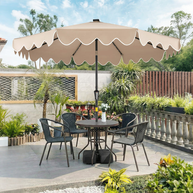 9 FT Outdoor Patio Umbrella with Solar LED Lights and Weighted Base-Brown