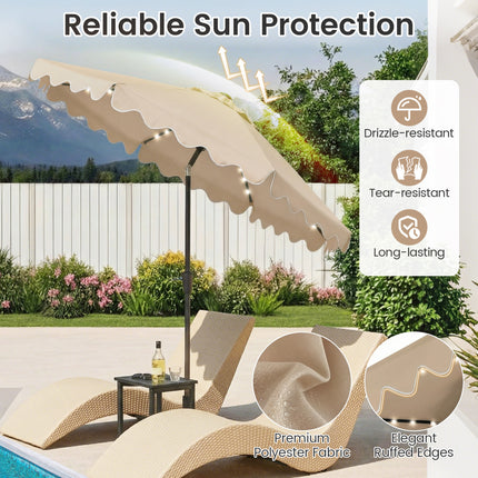 9 FT Outdoor Patio Umbrella with Solar LED Lights and Weighted Base-Brown