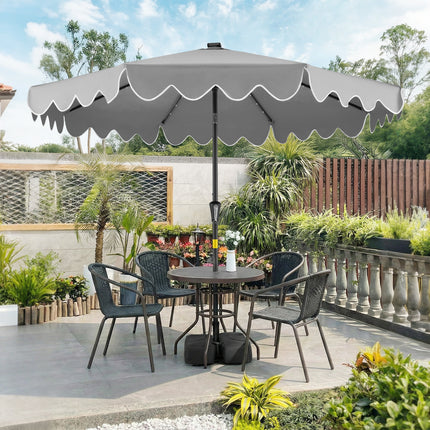 9 FT Outdoor Patio Umbrella with Solar LED Lights and Weighted Base-Gray