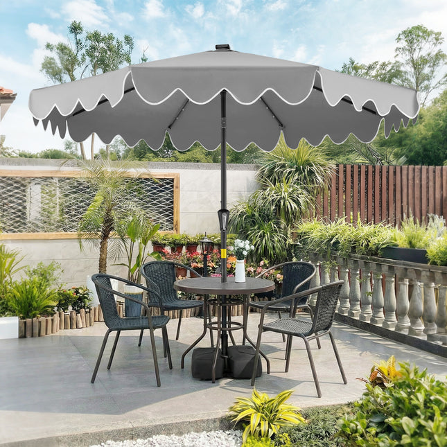 9 FT Outdoor Patio Umbrella with Solar LED Lights and Weighted Base-Gray