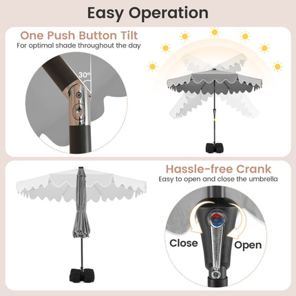 9 FT Outdoor Patio Umbrella with Solar LED Lights and Weighted Base-Gray