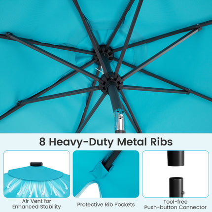 9 FT Outdoor Patio Umbrella with Solar LED Lights and Weighted Base-Turquoise