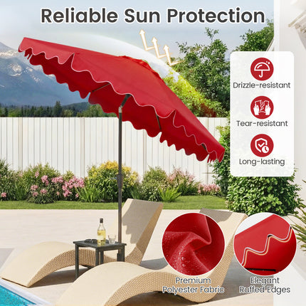 9 FT Outdoor Patio Umbrella with Solar LED Lights and Weighted Base-Red