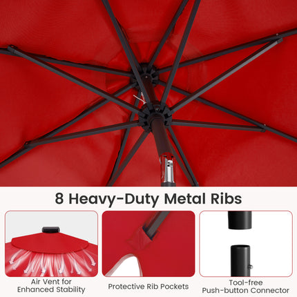 9 FT Outdoor Patio Umbrella with Solar LED Lights and Weighted Base-Red